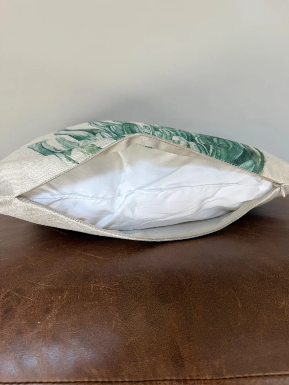 Coastal Botanical Throw Pillows Set of 2 Cream Green Watercolor Accent Pillows
